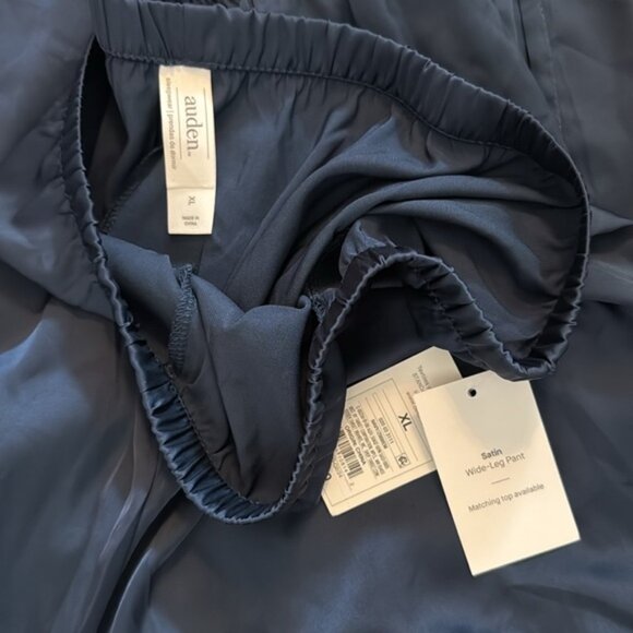 NWT Auden Satin Silk Wide Leg Navy Blue Pajama Sleep Pants XL - Picture 6 of 8